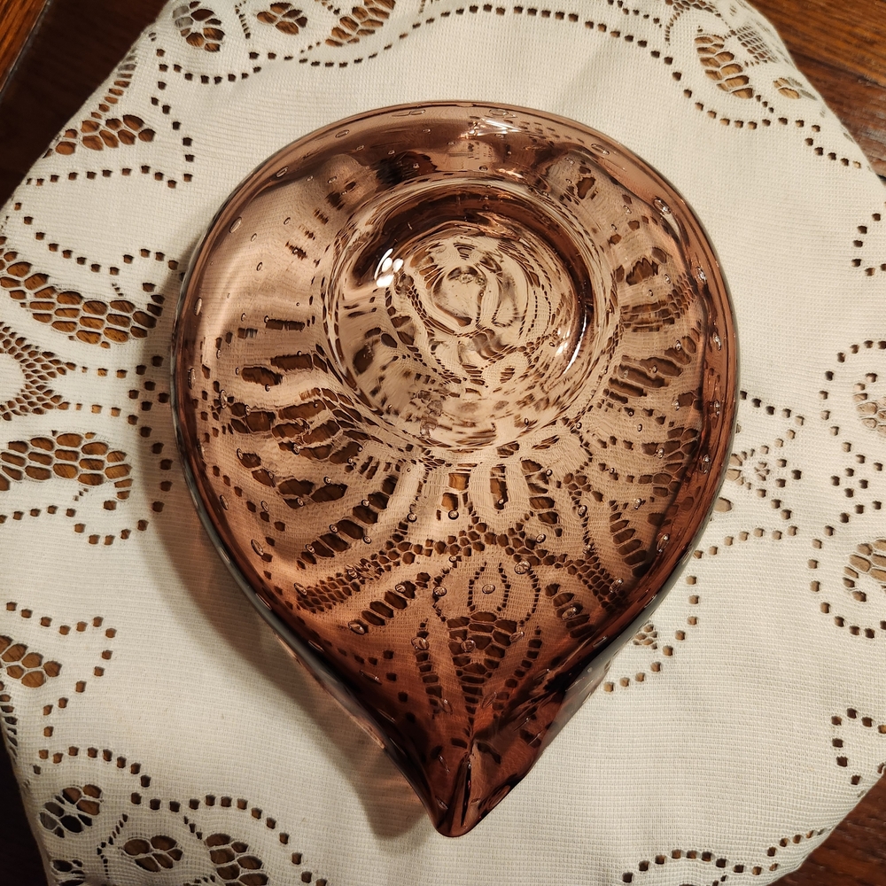 Amethyst Hand Blown Art Glass Bullicante Controlled Bubble Heart Shaped Dish - Picture 14 of 15
